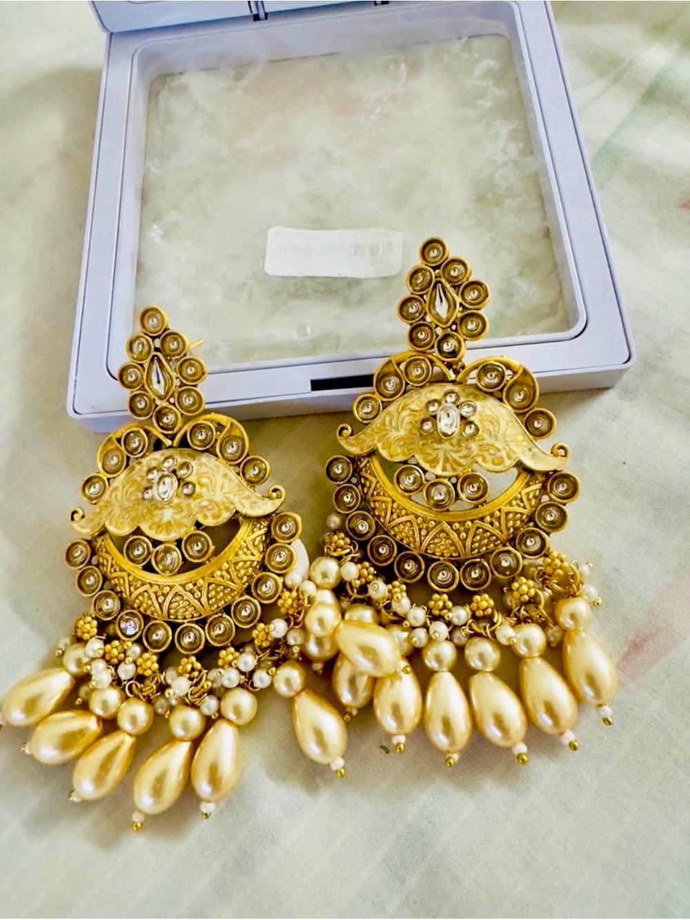 Gold-Tone Pearl Drop Chandbali Earrings - Women Jewelry